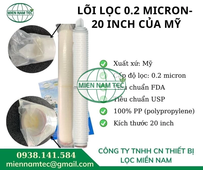 Thông tin về lõi lọc 0.2 Micron- 20 inch của Mỹ