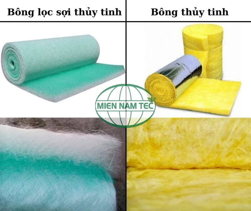 Hình ảnh minh hoạ về sự khác nhau giữa bông lọc sợi thủy tinh và bông thủy tinh