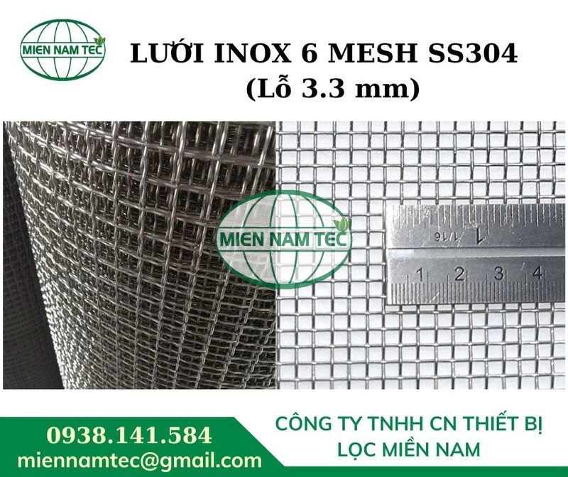 Lưới inox 6 mesh SS304 (Lỗ 3.3 mm)
