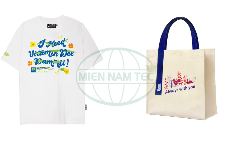 In lụa trên áo thun, túi tote