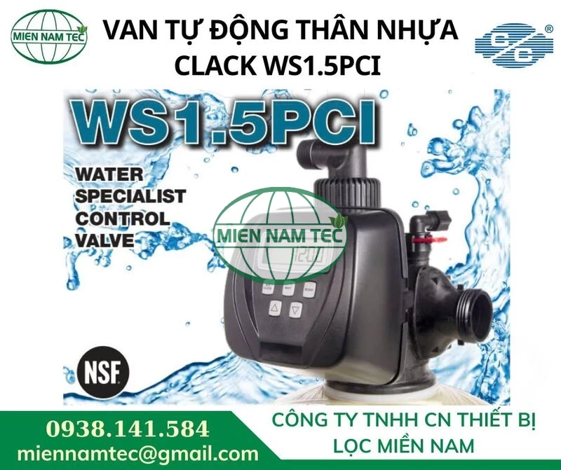 Van tự động thân nhựa Clack WS1.5PCI Filter/Softener 