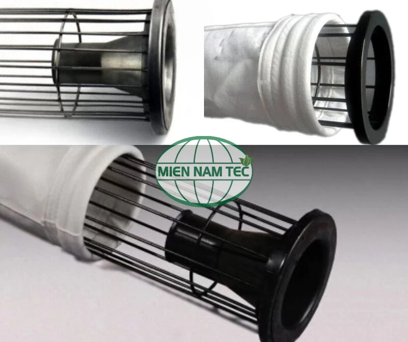 Hình ảnh túi lọc bụi PTFE khi sử dụng kết hợp với khung lọc