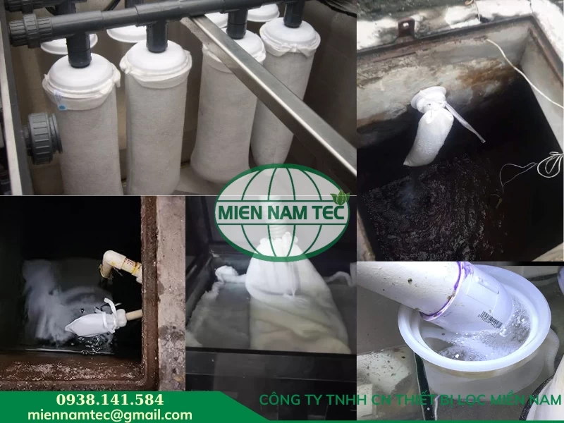 Một số vị trí lắp đặt túi lọc nước trong hệ thống xử lý nước thải