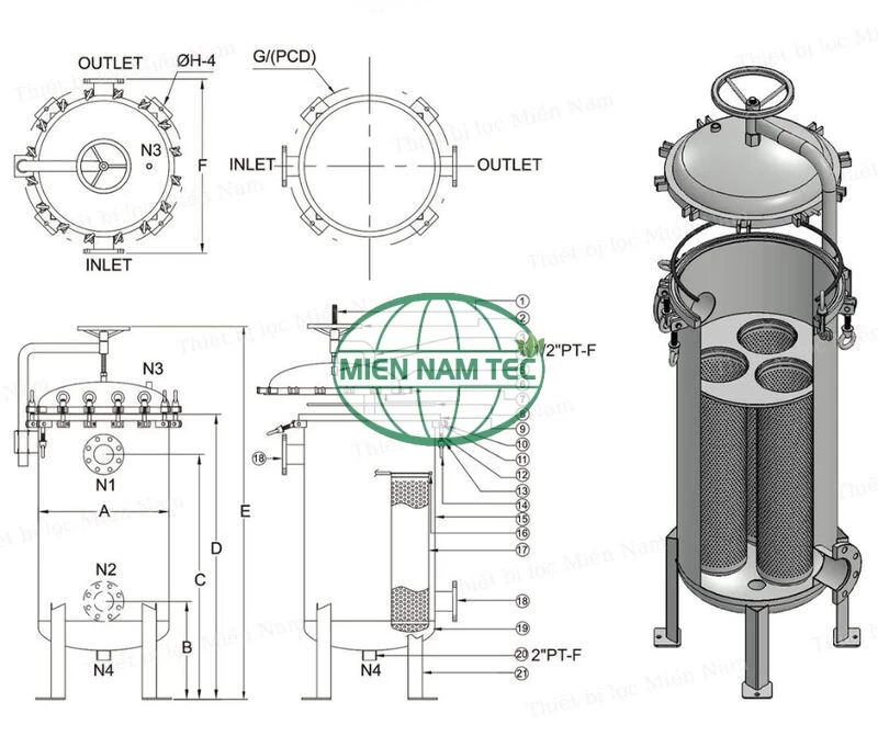 Thiết bị lọc dầu ăn - Bình túi lọc dầu ăn với nhiều túi lọc