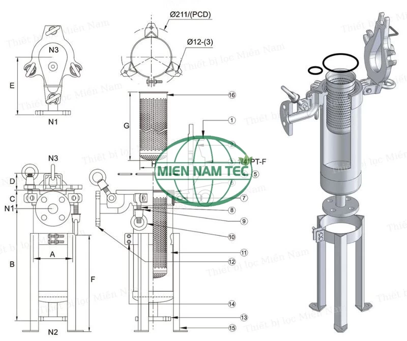 Thiết bị lọc dầu ăn - Bình túi lọc dầu ăn với một túi lọc