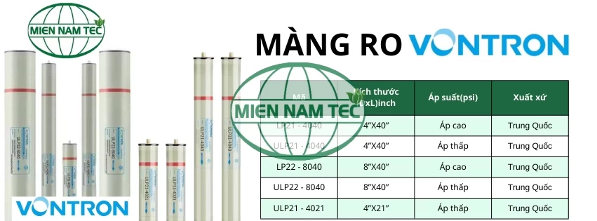 Các loại màng RO Vontron tại Công ty Thiết Bị Lọc Miền Nam