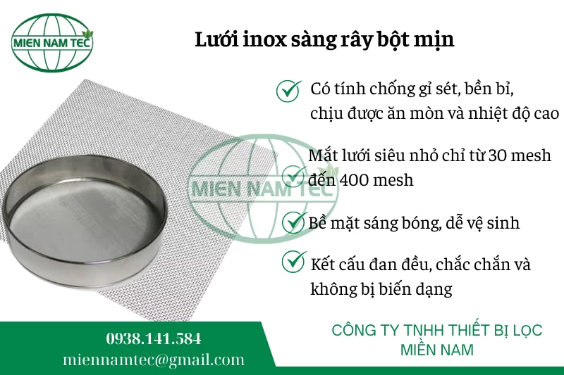 Lưới inox sàng rây bột mịn tại Thiết Bị Lọc Miền Nam