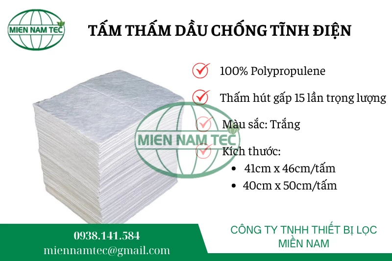 Tấm thấm dầu chống tĩnh điện tại Thiết Bị Lọc Miền Nam