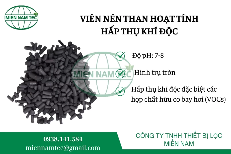 Viên nén than hoạt tính hấp thụ khí độc tại Thiết Bị Lọc Miền Nam