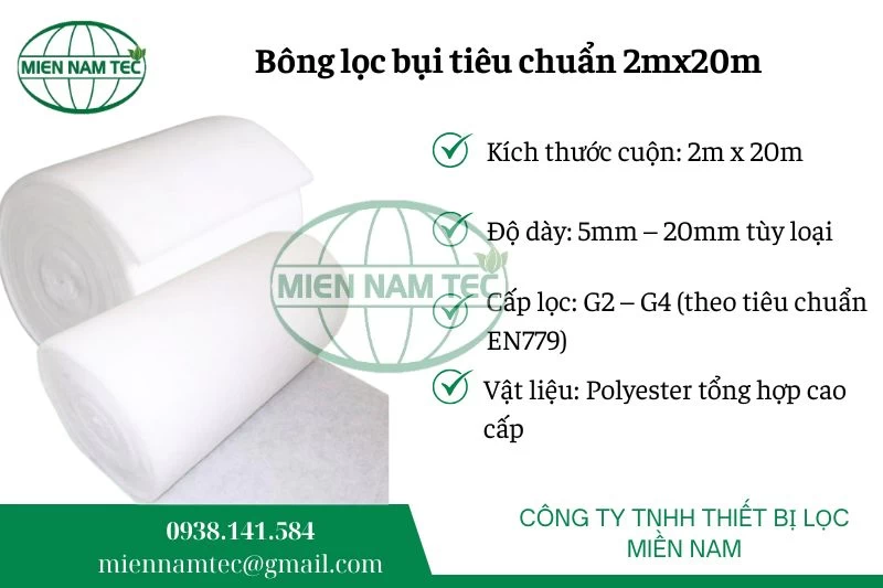 Bông lọc bụi tiêu chuẩn 2mx20m tại Thiết Bị Lọc Miền Nam